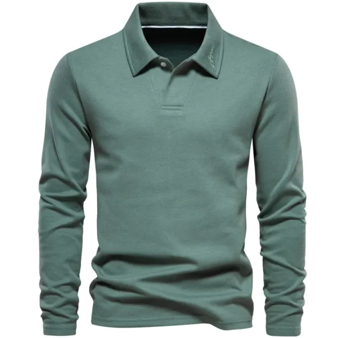 Men's Fashion Lapel Long-Sleeved Polo Shirt – Casual Solid Color Top