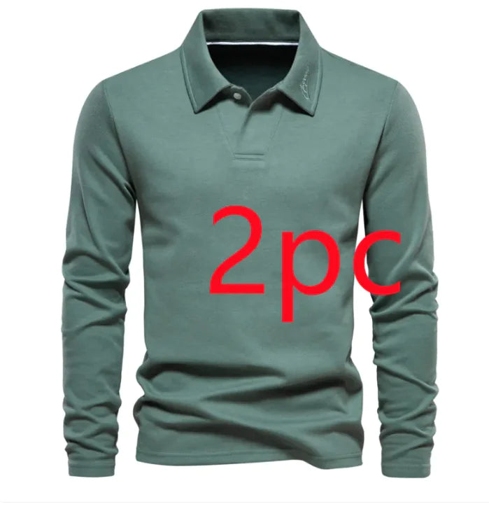 Men's Fashion Lapel Long-Sleeved Polo Shirt – Casual Solid Color Top